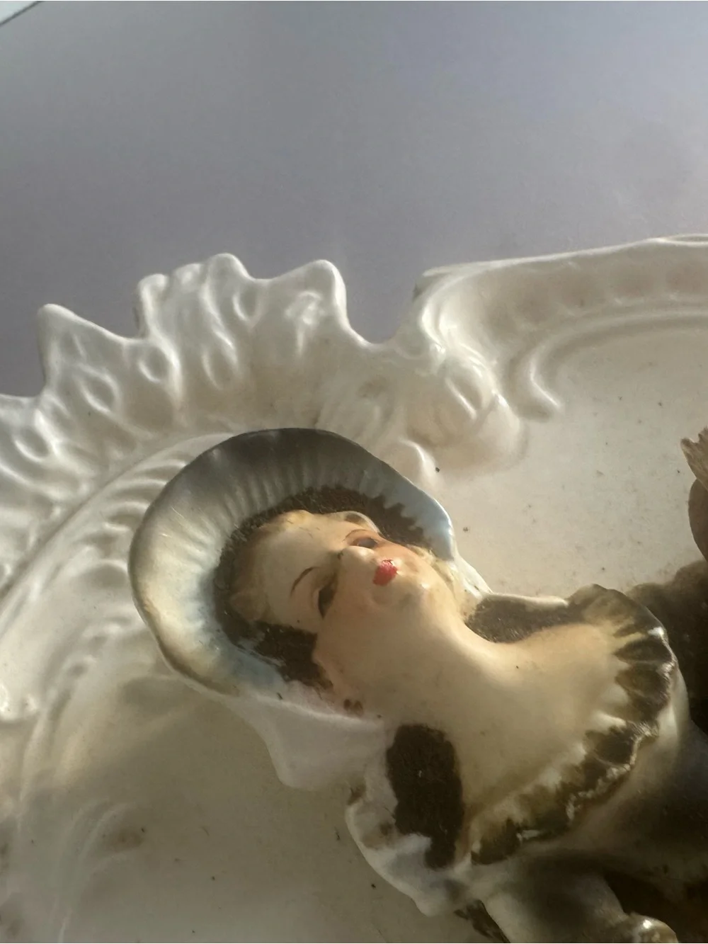 Vintage 3D Porcelain Wall Plaque with Lady Figurine - Black & White